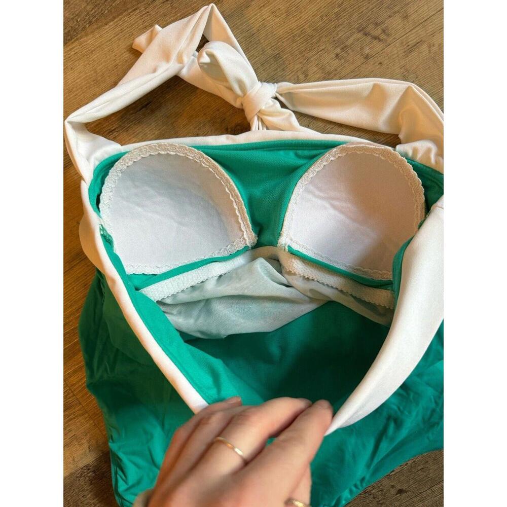 Ralph Lauren Swimsuit One Piece Bel Aire Shirred Mio Bandeau Teal Aqua Blue Sz 4 - Picture 4 of 6